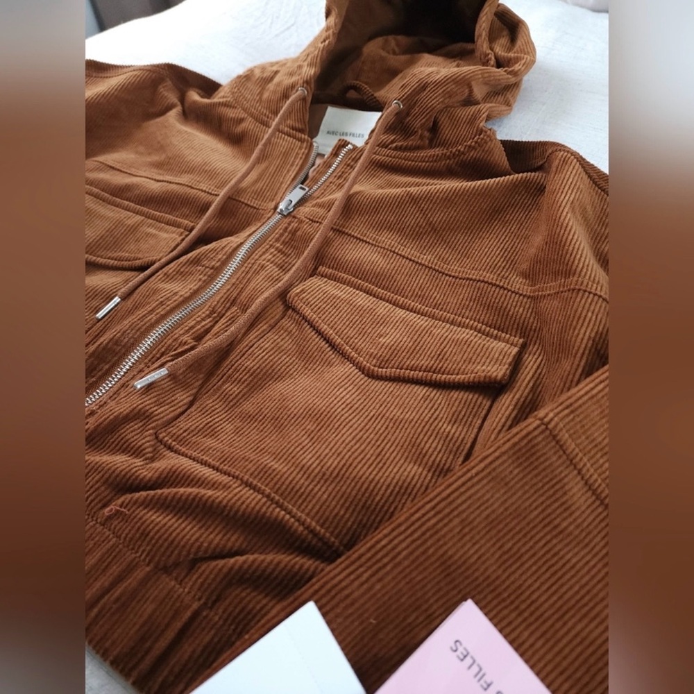 Avec Les Filles Brown Corduroy Hooded Bomber Jacket - Picture 4 of 4